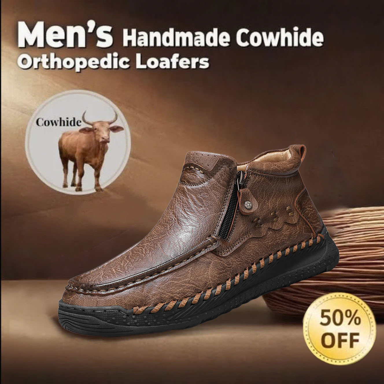 🔥LAST DAY 65% OFF🔥Men's handcrafted genuine leather orthotic loafers with arch support to relieve foot pain.