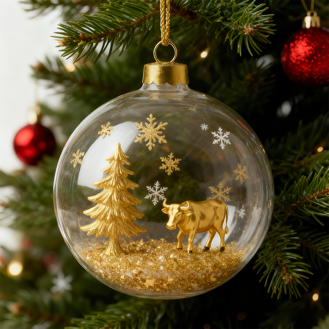 🌲 Golden Woodland Christmas Globe Ornament