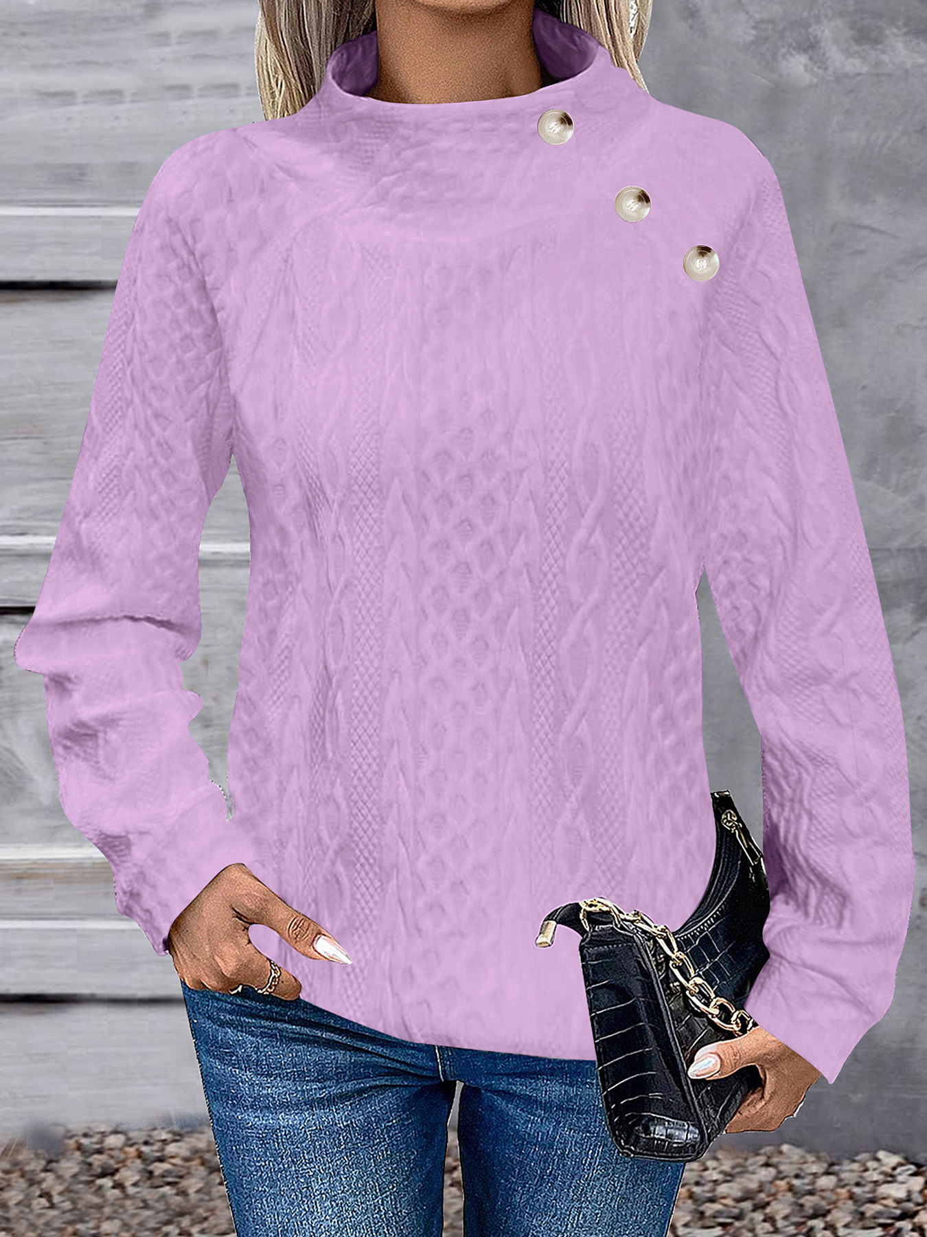 TUME |High-Neck Buttoned Casual Fashion Sweatshirt