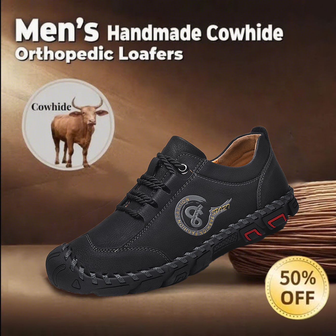 ⏰Last Day! 60% OFF 🔥Men's handmade genuine leather stylish slip-on shoes with orthotics to relieve foot pain