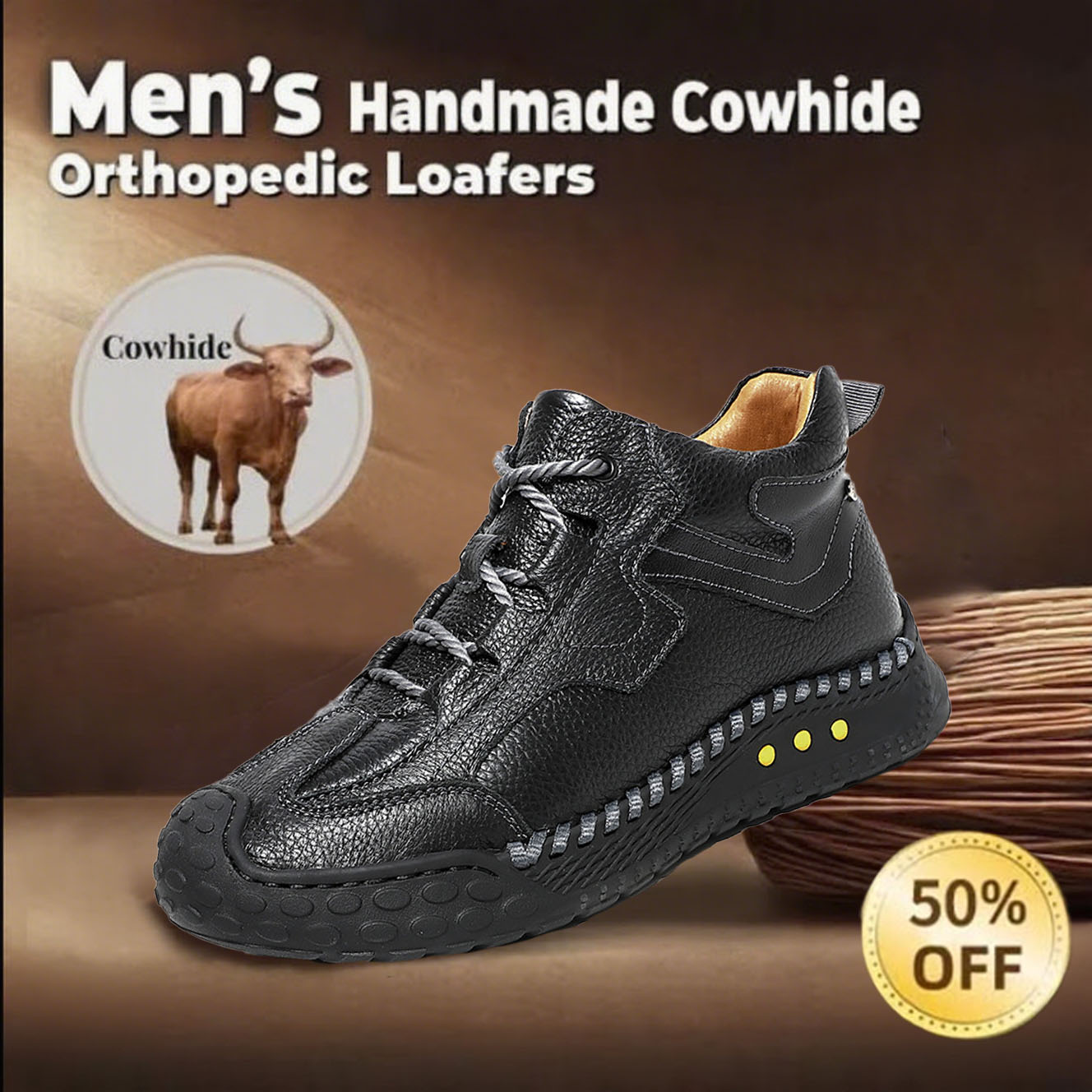 🔥Today 65% off🔥Men's genuine leather handmade non-slip orthopedic shoes with arch support