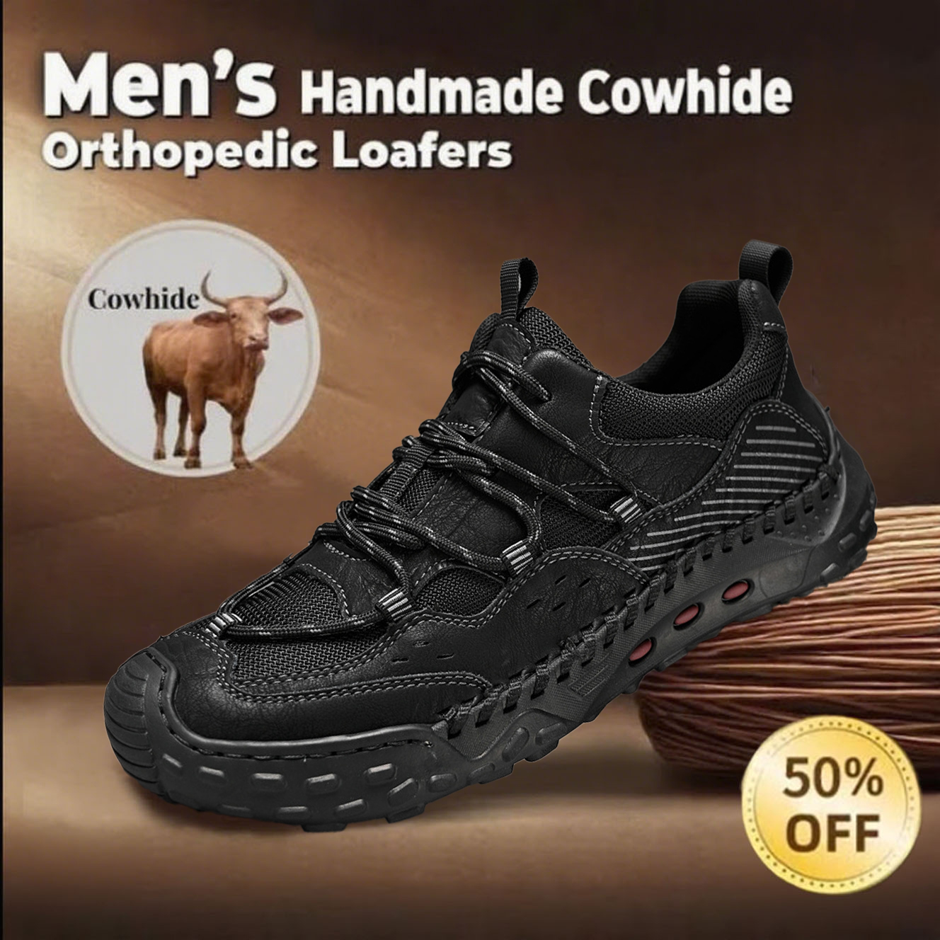 ⏰Promotion - 70% OFF🔥Men's handmade genuine leather non-slip hiking shoes with corrective