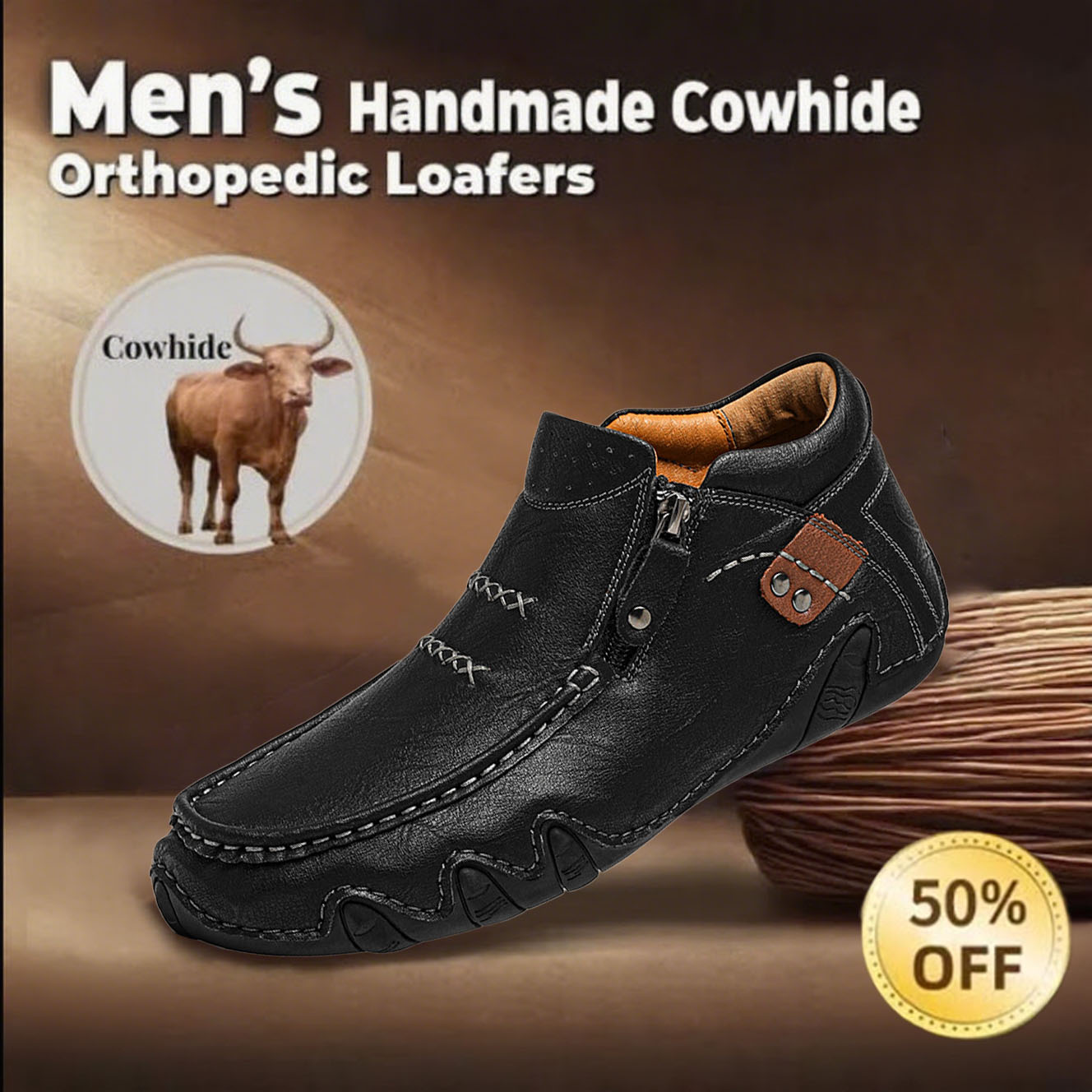 ⏰Limited Time Sale 50% OFF-Men's high-quality genuine leather handmade walking shoes, relieve foot pain and improve walking posture