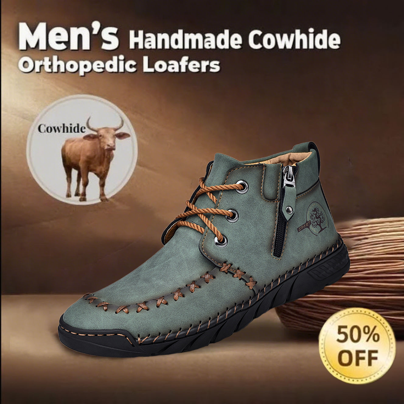 ⏰Limited Time Sale 50% OFF-Men's handmade orthopedic shoes with arch support.