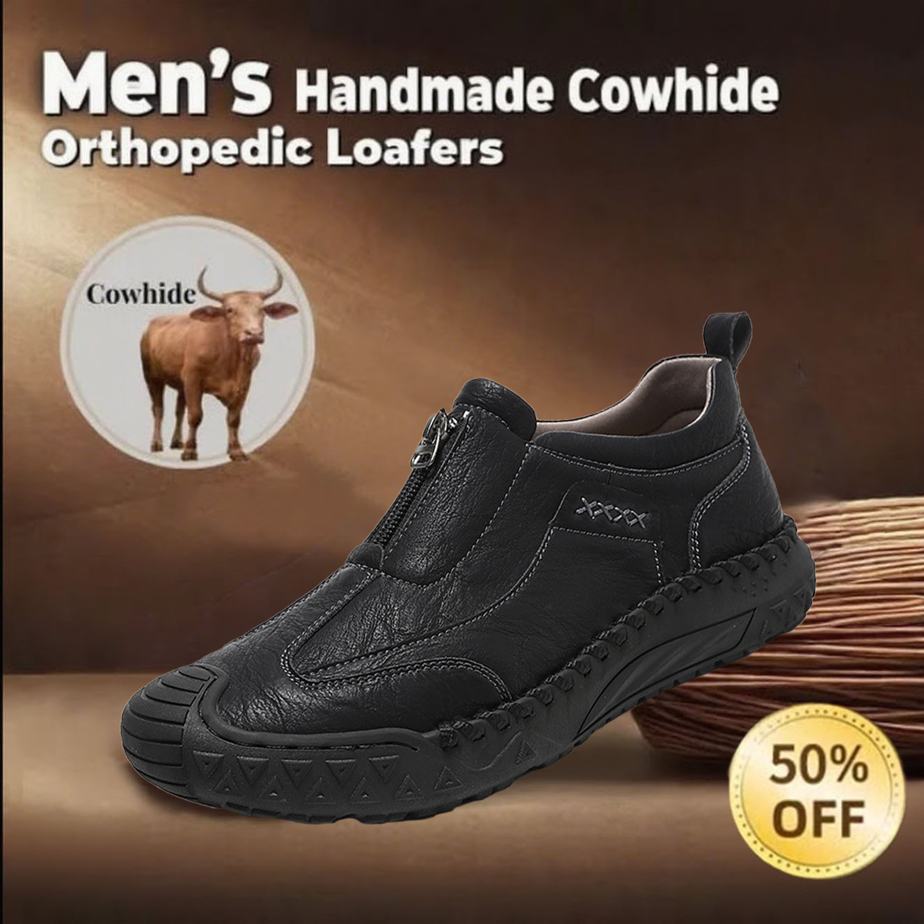 ⏰ 60% off -Men's genuine leather handmade non-slip slip-on shoes with corrective function