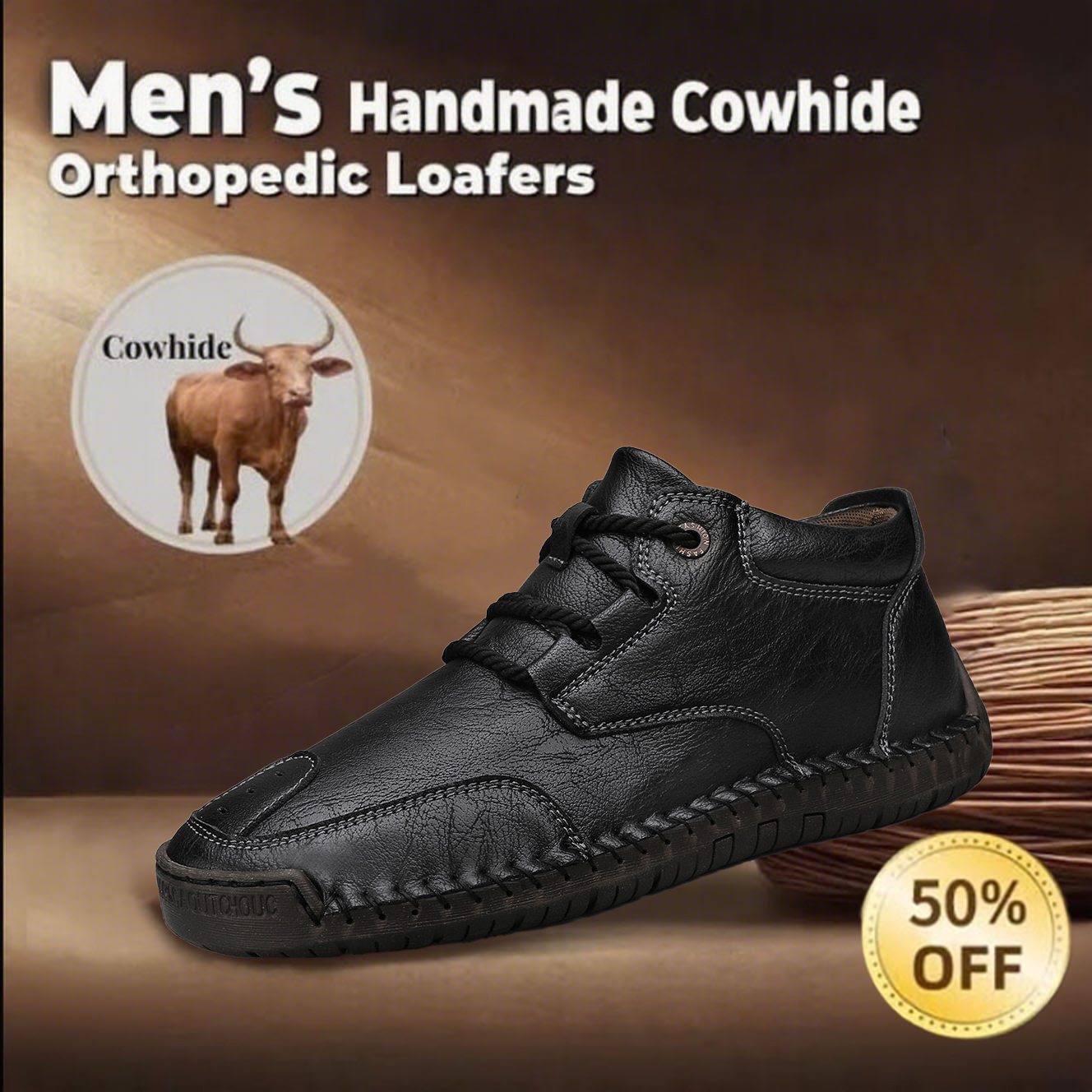 🔥Today 70% off🔥Men's Handmade Non-Slip Orthopedic Wide Toe Loafers with Arch Support
