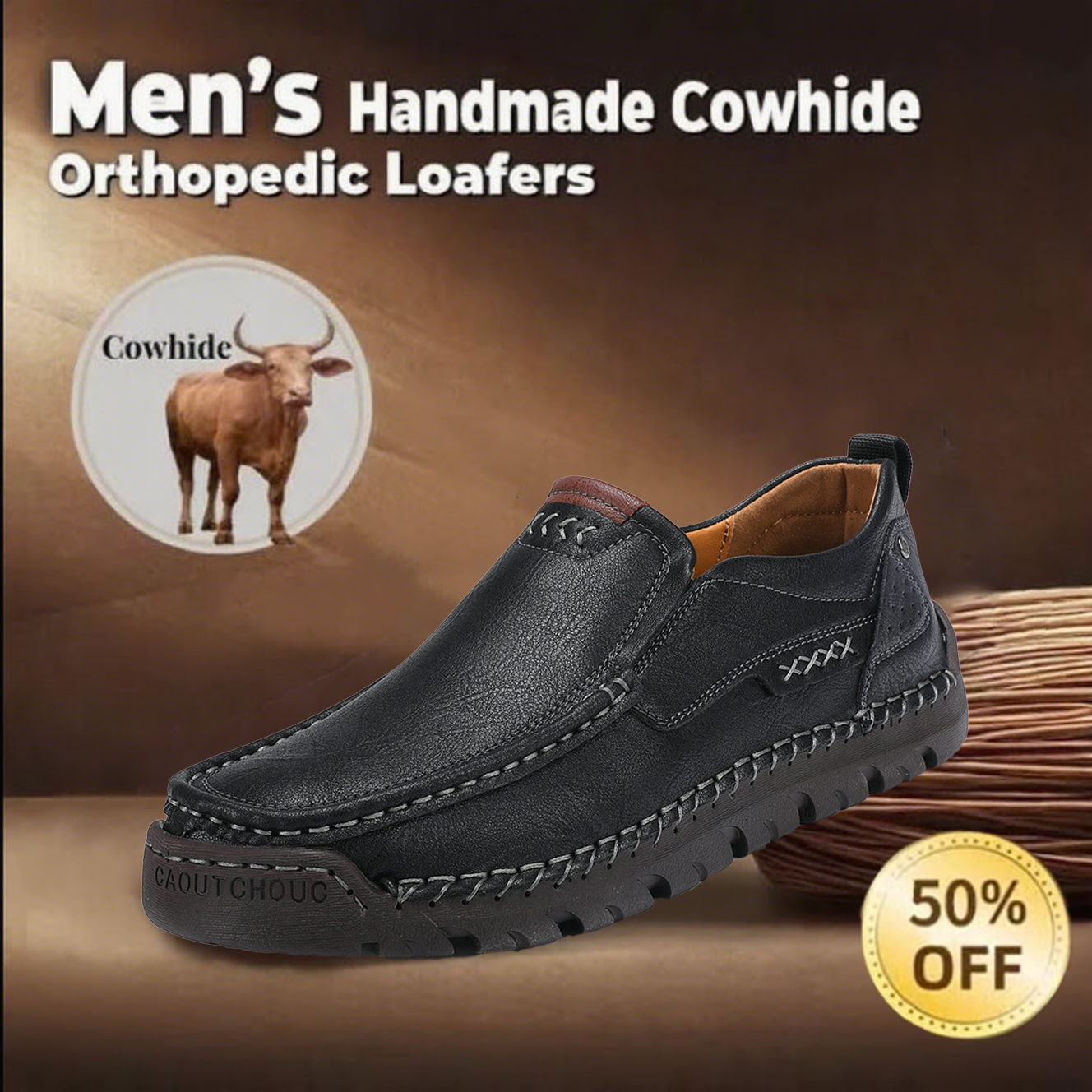 Hot-selling recommendations 50% off today only🔥Men's premium genuine leather slip-on loafers, with arch support and a wide toe design.
