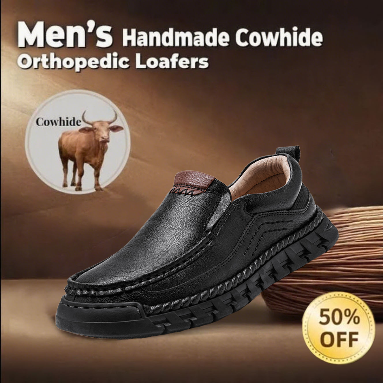 🔥Today 50% off🔥Men's Handmade Leather Orthopedic Loafers with Arch Support