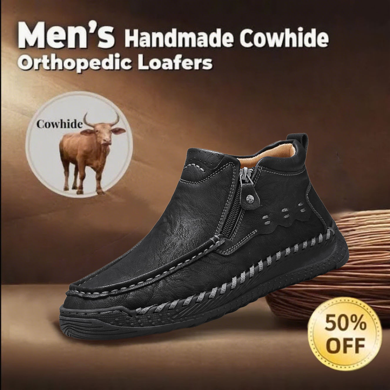 🔥LAST DAY 65% OFF🔥Men's handcrafted genuine leather orthotic loafers with arch support to relieve foot pain.