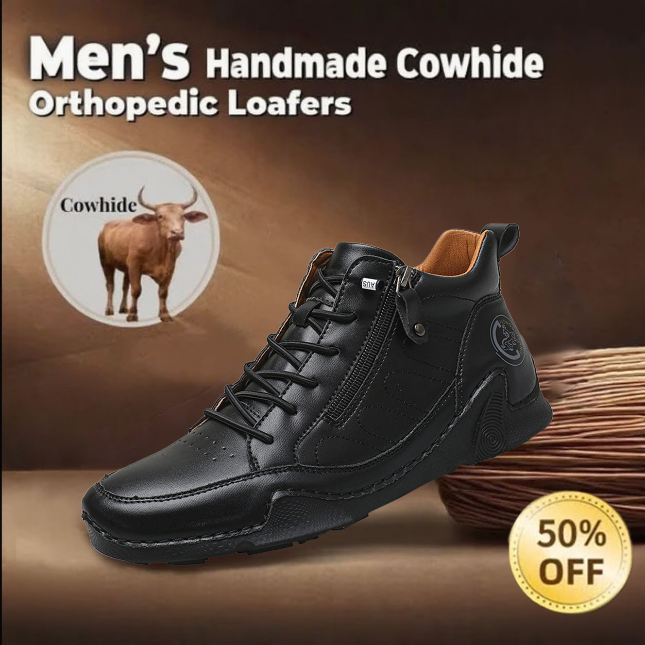 🔥Hot Sale🎉Men's genuine leather handcrafted orthopedic loafers with arch support
