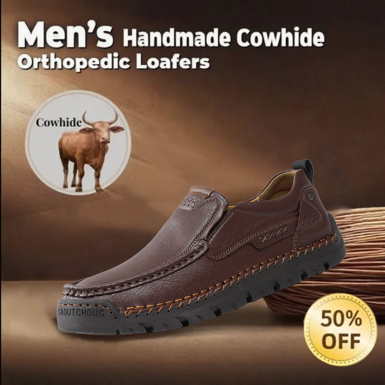 Hot-selling recommendations 50% off today only🔥Men's premium genuine leather slip-on loafers, with arch support and a wide toe design.
