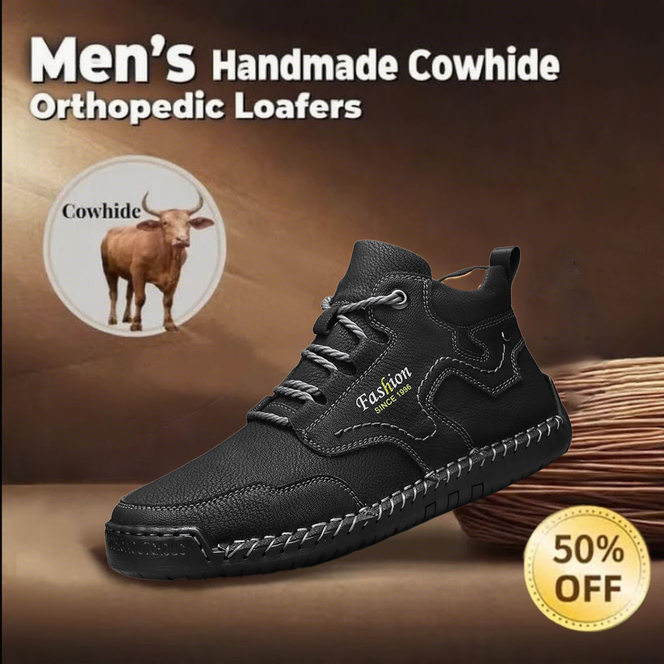 🔥Last day 40% off discount🔥-Men's genuine leather waterproof and non-slip fashionable orthopedic shoes with arch support