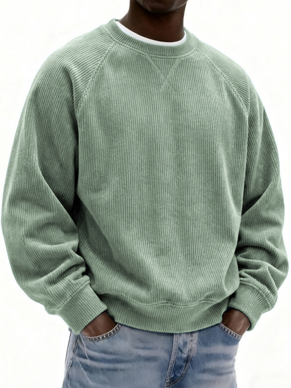 Men's Vintage Stylish Corduroy Patchwork Raglan Sleeve Pullover Top