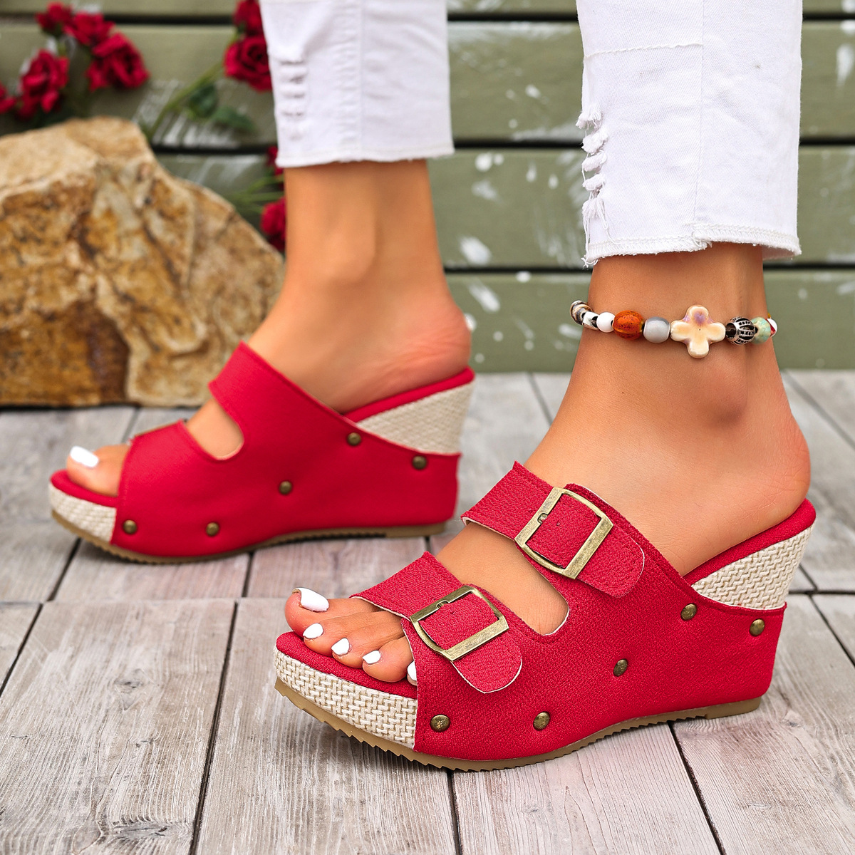Women's Wedge Sandals with Buckle