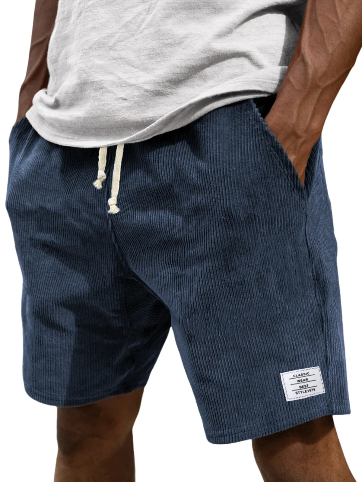 Men's Stylish Corduroy Simple Embroidered Logo Casual Lace-up Loose Shorts