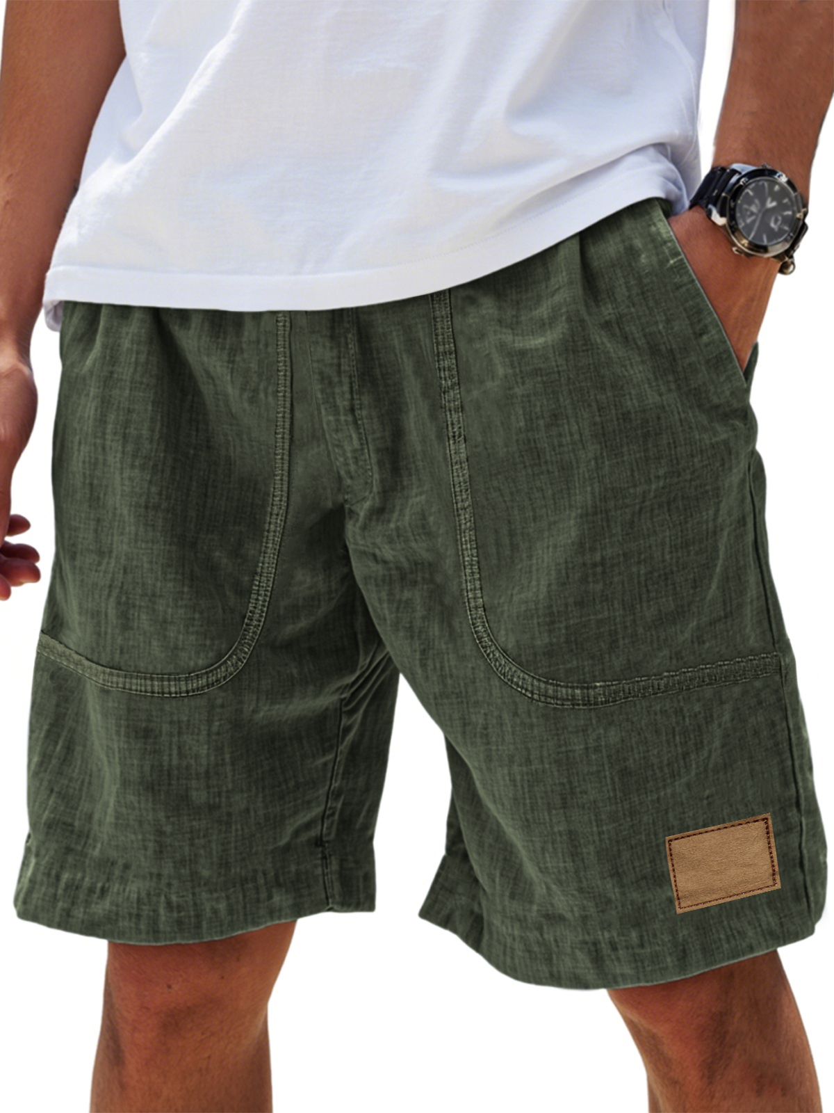 Men's Linen Comfort Embroidered Flat Seam Pockets Breathable Beach Everyday Shorts