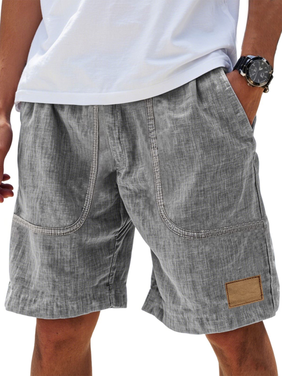 Men's Linen Comfort Embroidered Flat Seam Pockets Breathable Beach Everyday Shorts
