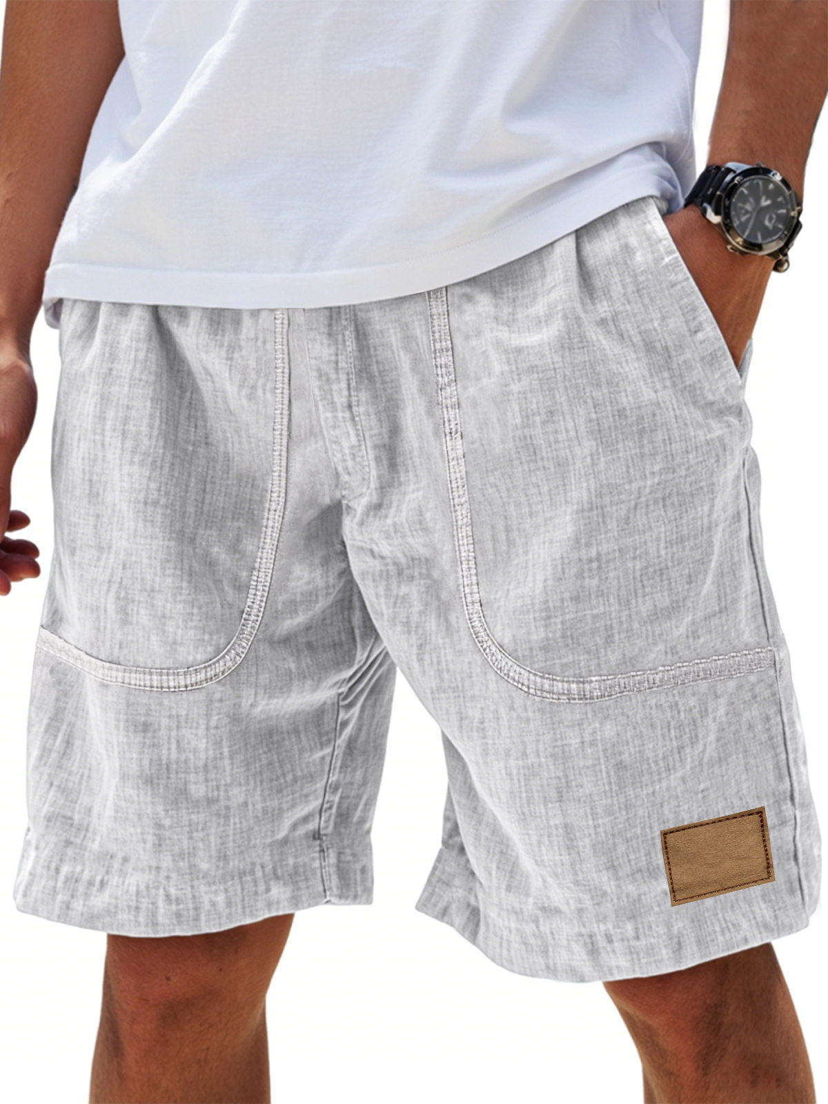 Men's Linen Comfort Embroidered Flat Seam Pockets Breathable Beach Everyday Shorts