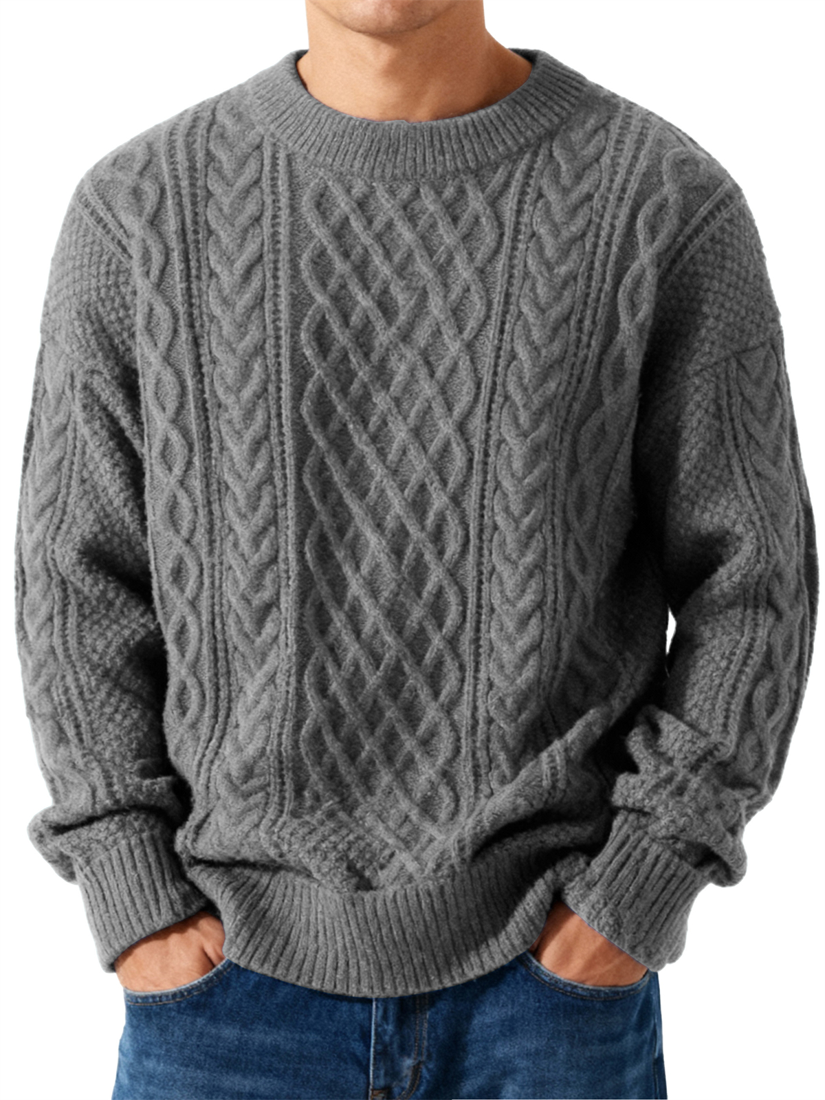Men's Jacquard Textured Crewneck Knit Sweater