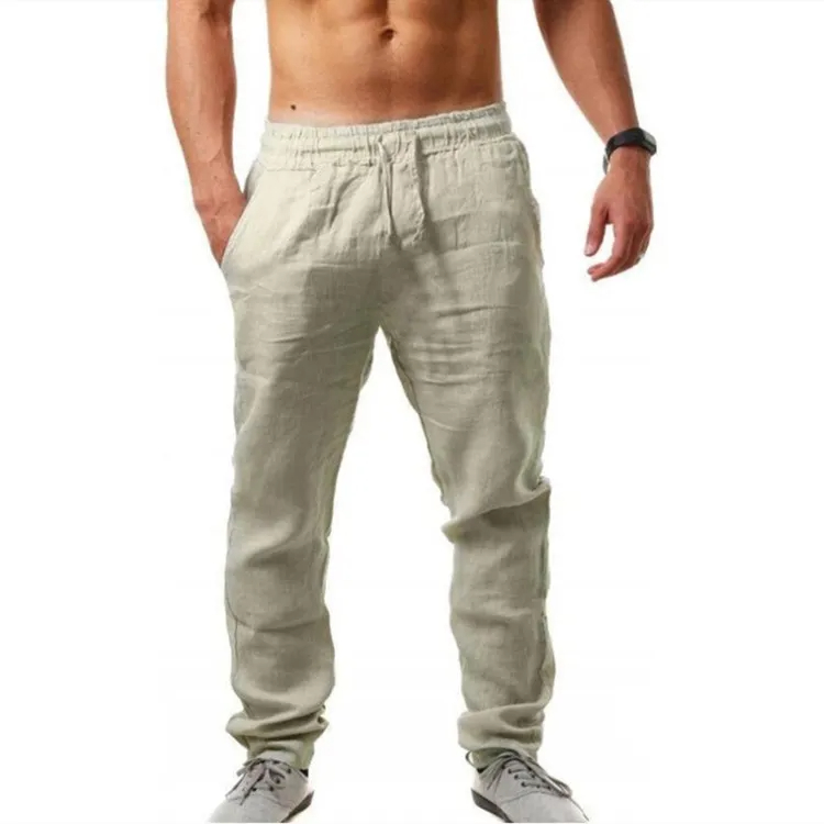 Men’s Breathable Linen Blend Loose Fit Casual Sports Pants