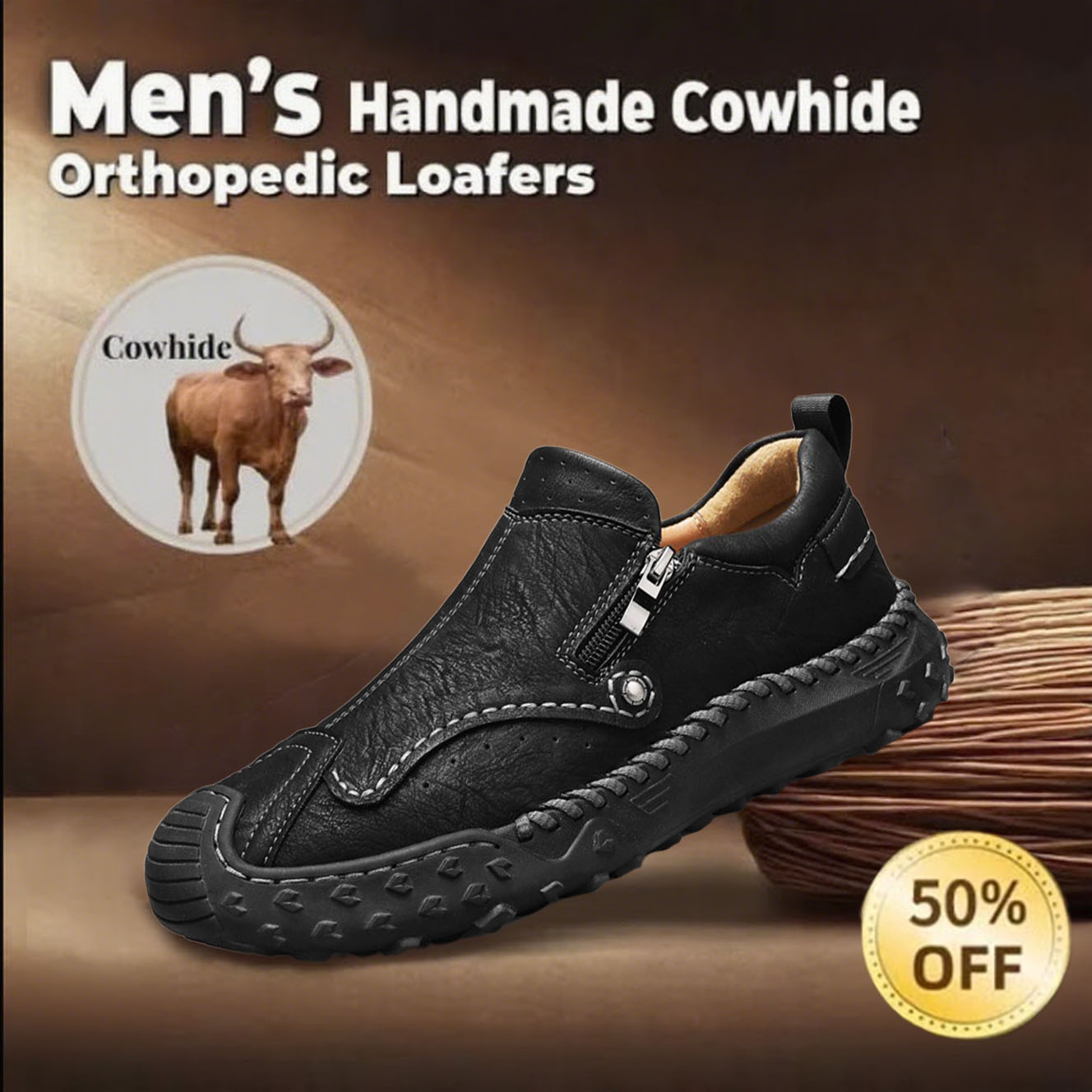 🔥Promotion -Final Day: 50% Off🔥New men's handcrafted orthopedic slip-on loafers designed to relieve foot pain and improve walking posture