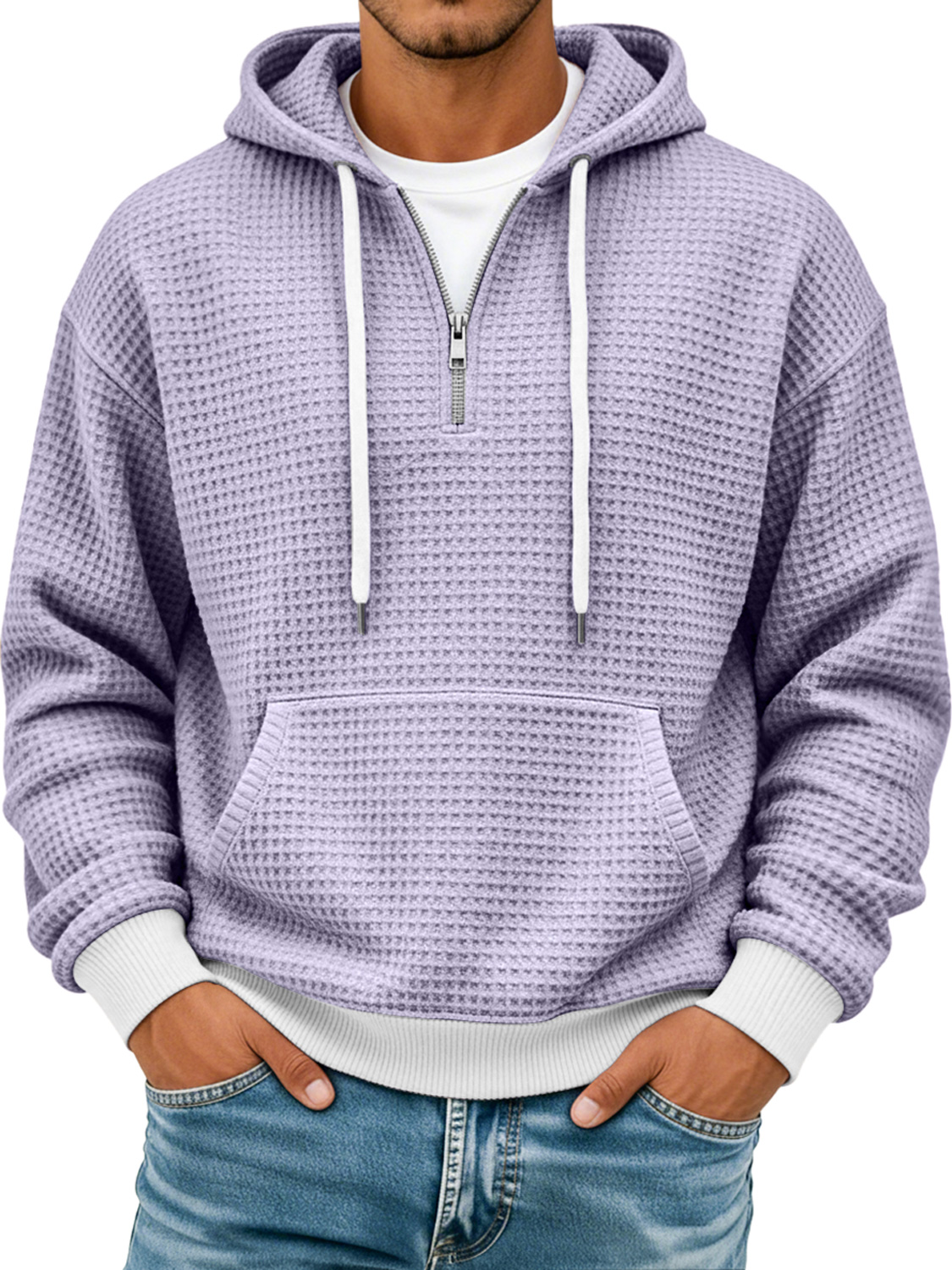 Men's Waffle Texture Colorblock Casual Hooded Sweatshirt