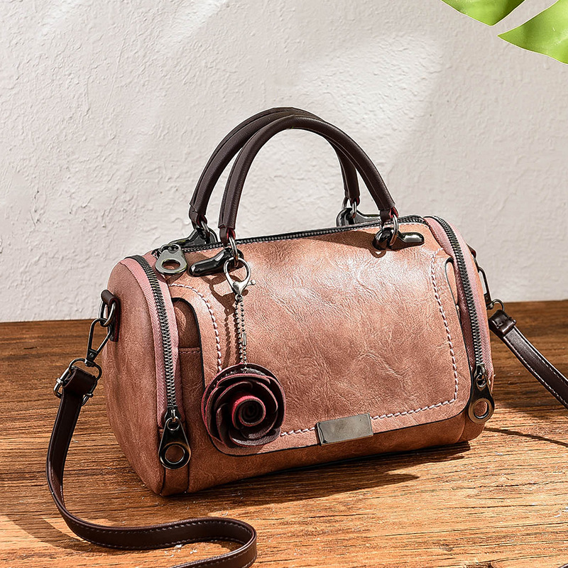 Women's Vintage Rose Pendant Boston Bag