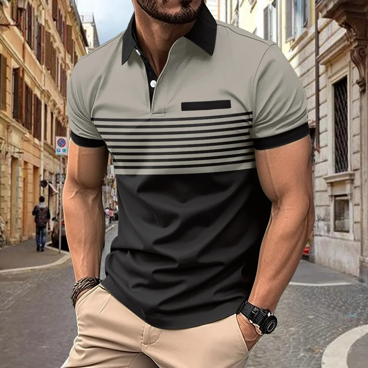 Men's Striped Business Casual Polo Shirt