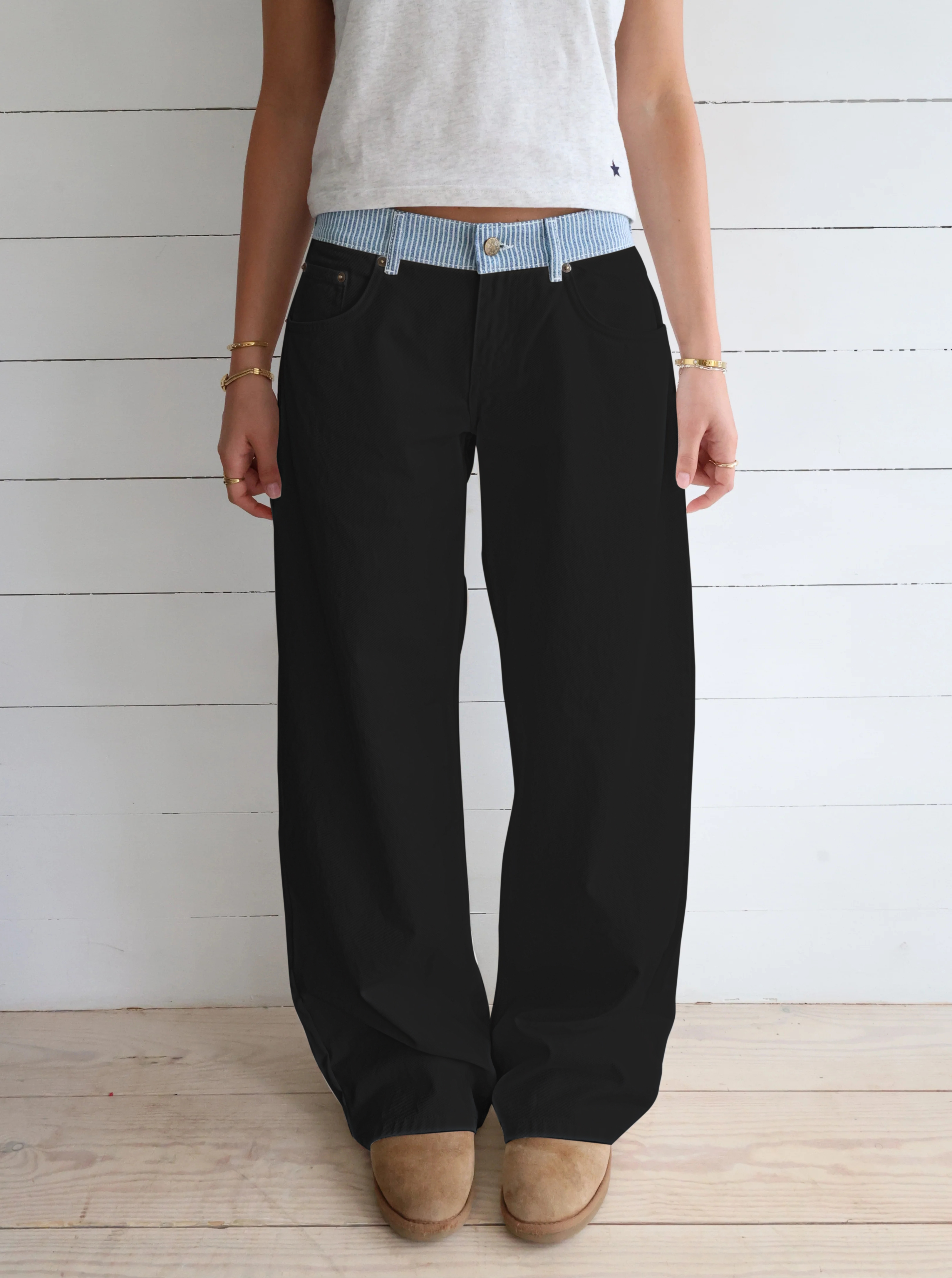 Color-block patchwork adjustable casual jeans (Buy 2 Free Shipping)
