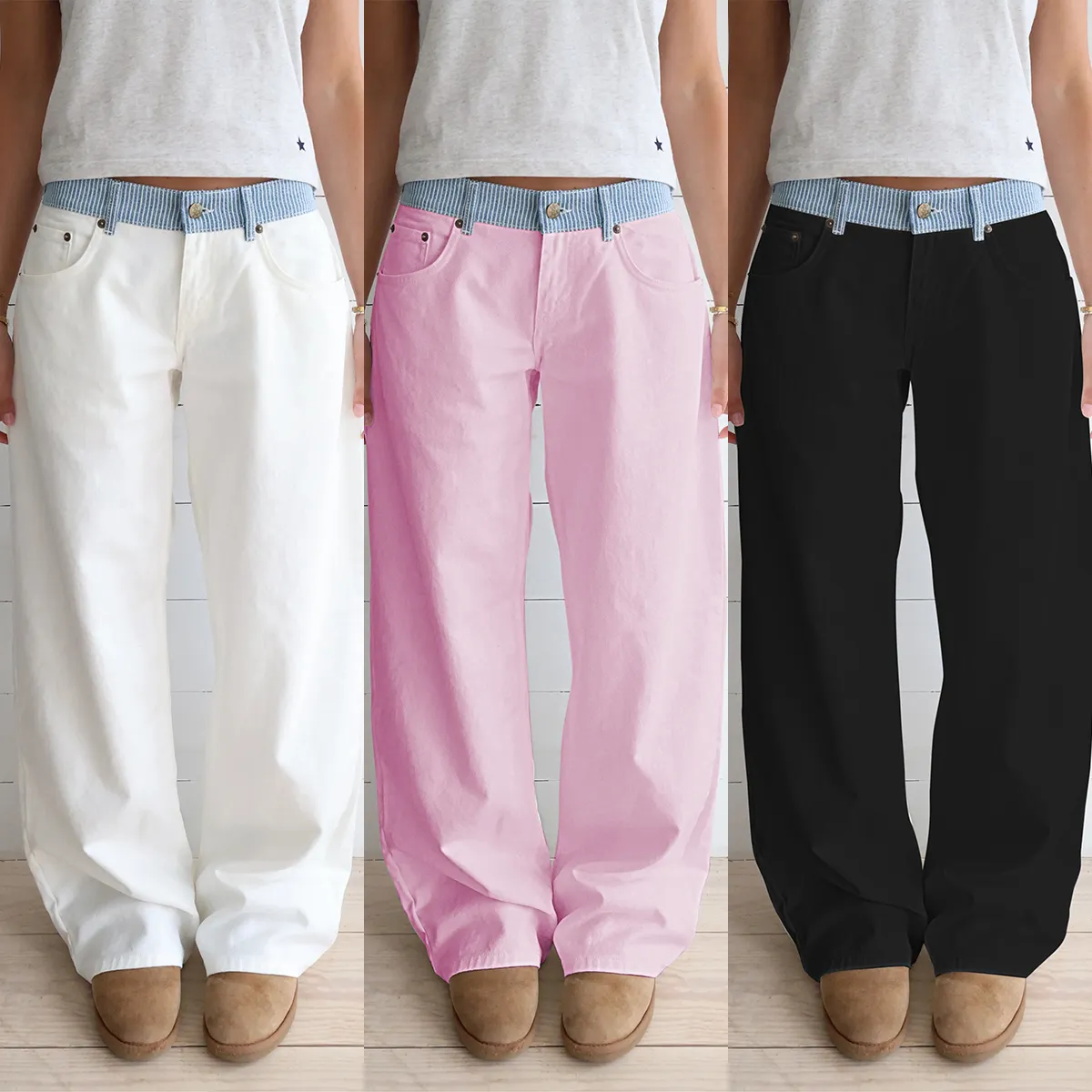 Color-block patchwork adjustable casual jeans (Buy 2 Free Shipping)