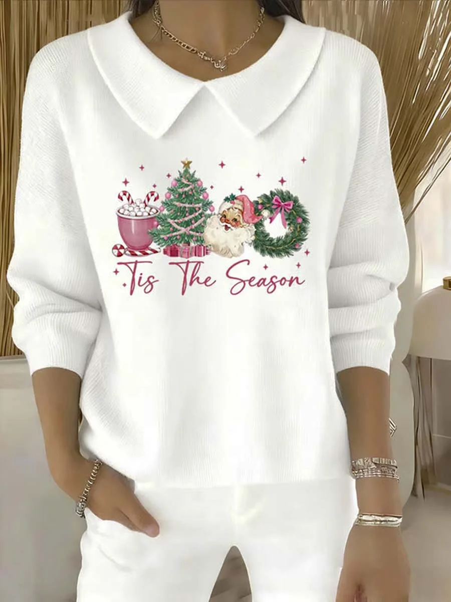 Women's Christmas Pattern Art Casual Peter Pan Collar 3/4 Sleeve Sweater