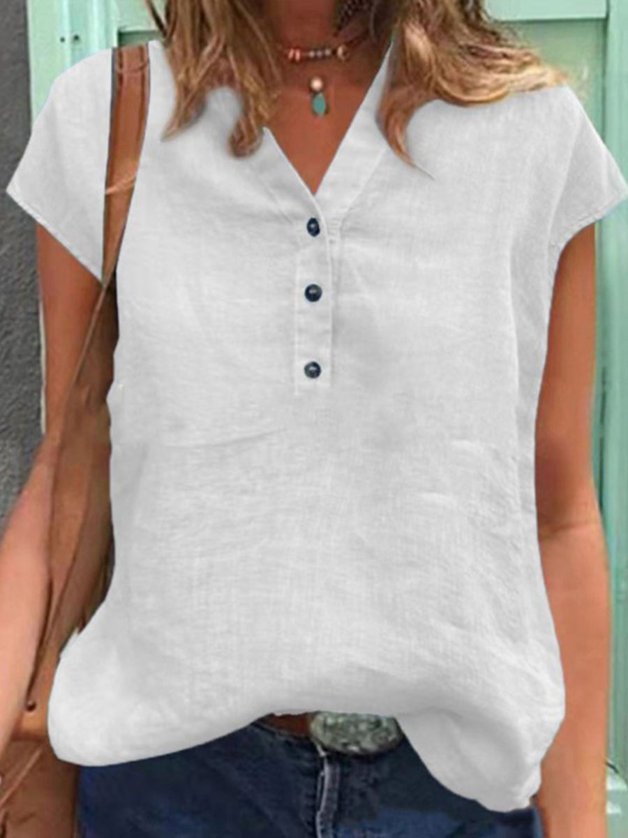 Women's cotton and linen casual T-shirt