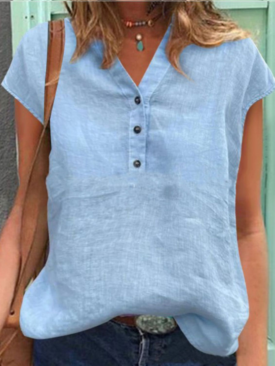 Women's cotton and linen casual T-shirt