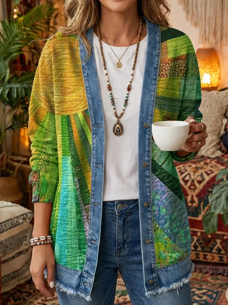 Ethnicity Geometry Texture Women's Art Print Casual Long Sleeve Shirt Coat