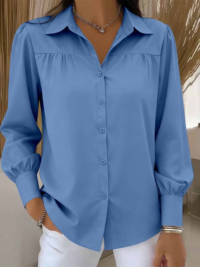 Women'S Solid Color Casual Lapel Long-Sleeved Shirt