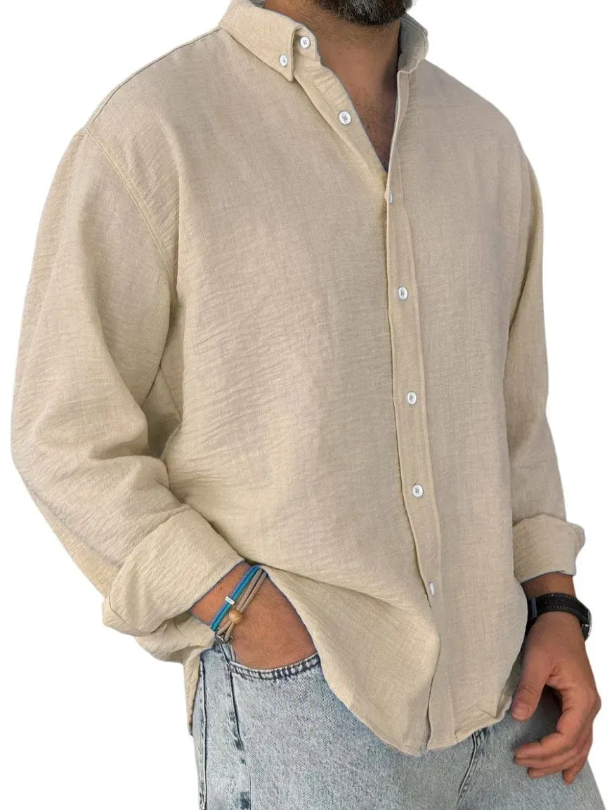 ⏰ 70% off - 2025 Newest Men's Casual Simple Cotton Lapel Long-Sleeved Shirt