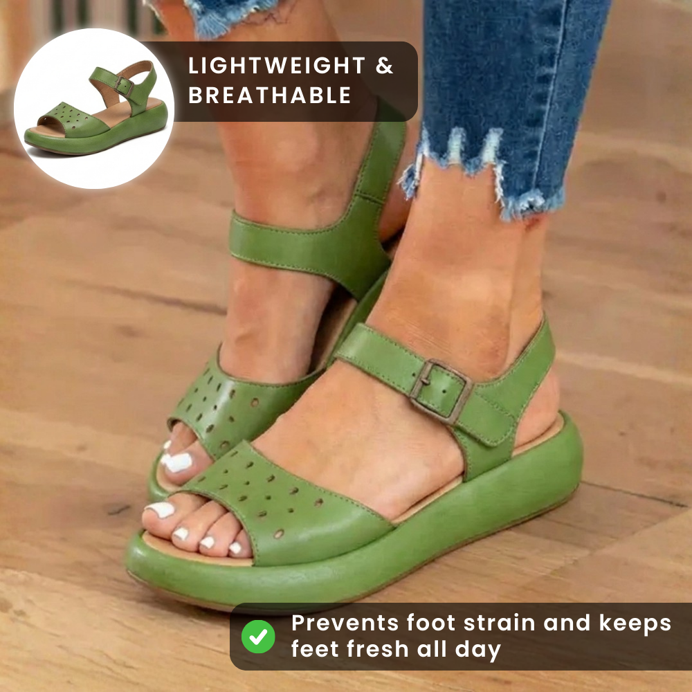 Orthopedic Leather Perforated Sandals – Adjustable Ankle Strap