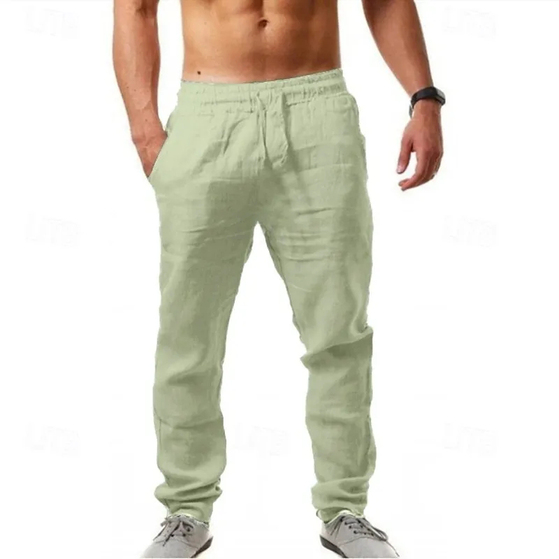 Men’s Breathable Linen Blend Loose Fit Casual Sports Pants