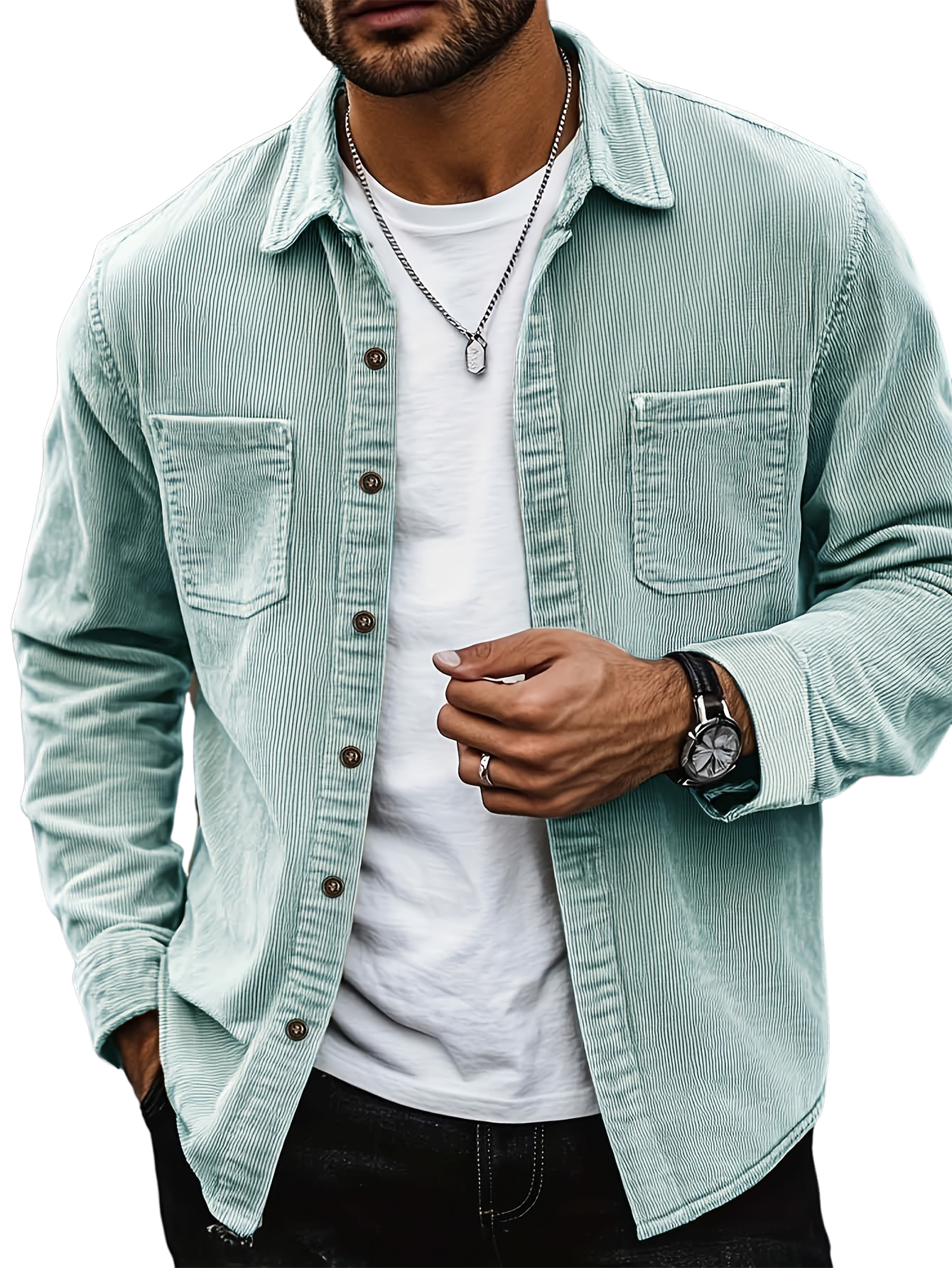 Men's Retro Classic Casual Corduroy Double-pocket Long-sleeved Shirt