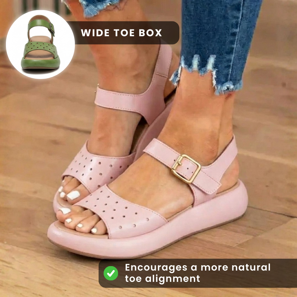 Orthopedic Leather Perforated Sandals – Adjustable Ankle Strap