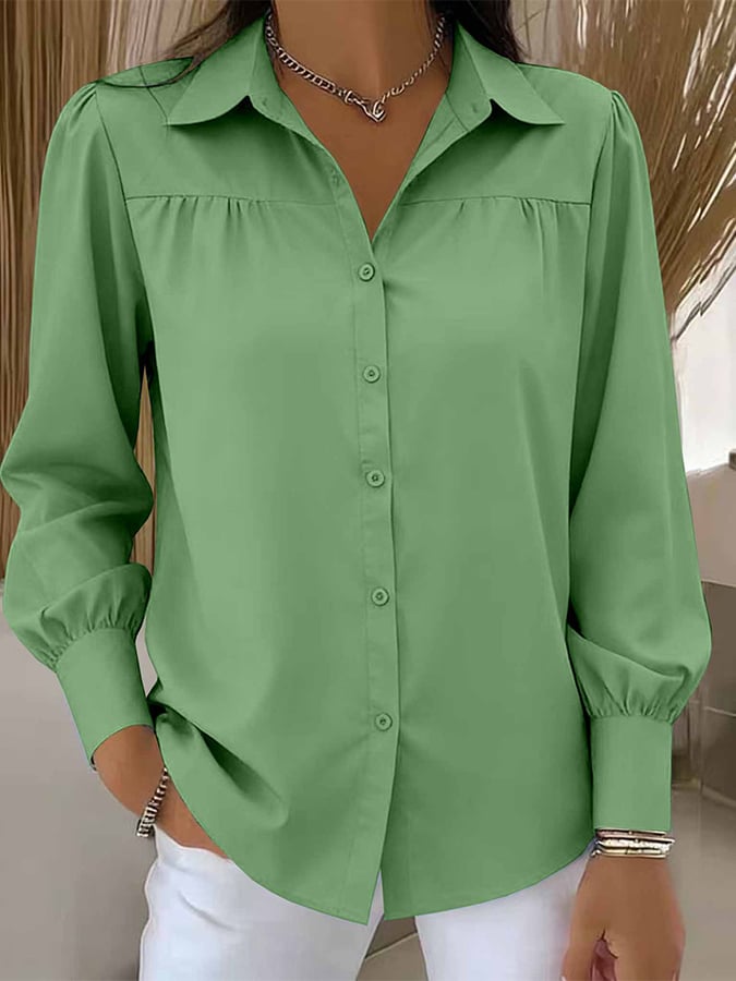 Women'S Solid Color Casual Lapel Long-Sleeved Shirt
