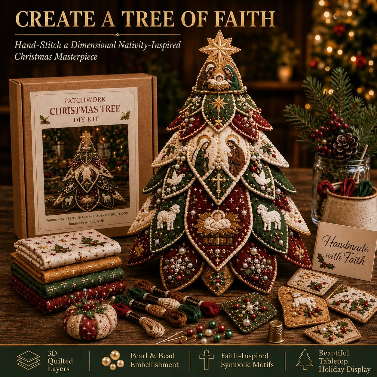 🔥LAST DAY 49% OFF - ✝️Religious-Themed Beaded & Quilted Christmas Tree DIY Kit