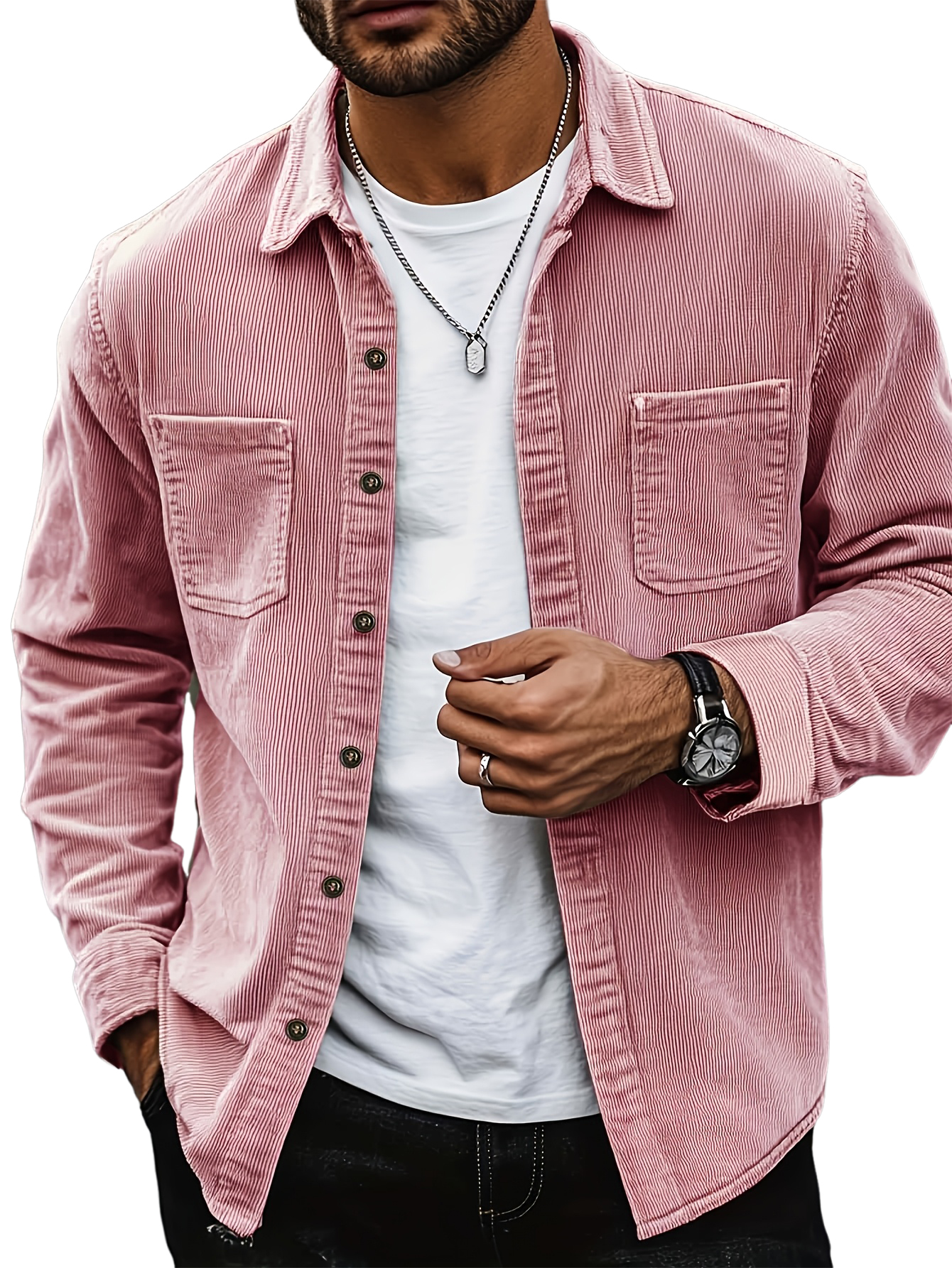 Men's Retro Classic Casual Corduroy Double-pocket Long-sleeved Shirt