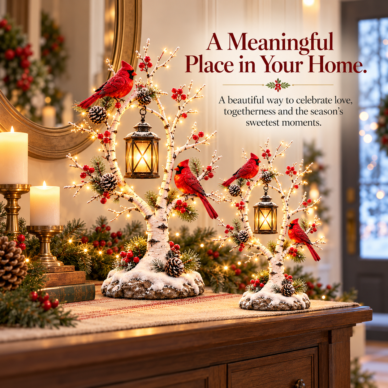 🔥 LAST DAY 50% OFF 🔥 🐦Cardinal Hearth Glow — Pre-Lit Cardinal Lantern & Evergreen Christmas Porch Decor 🎄🏮