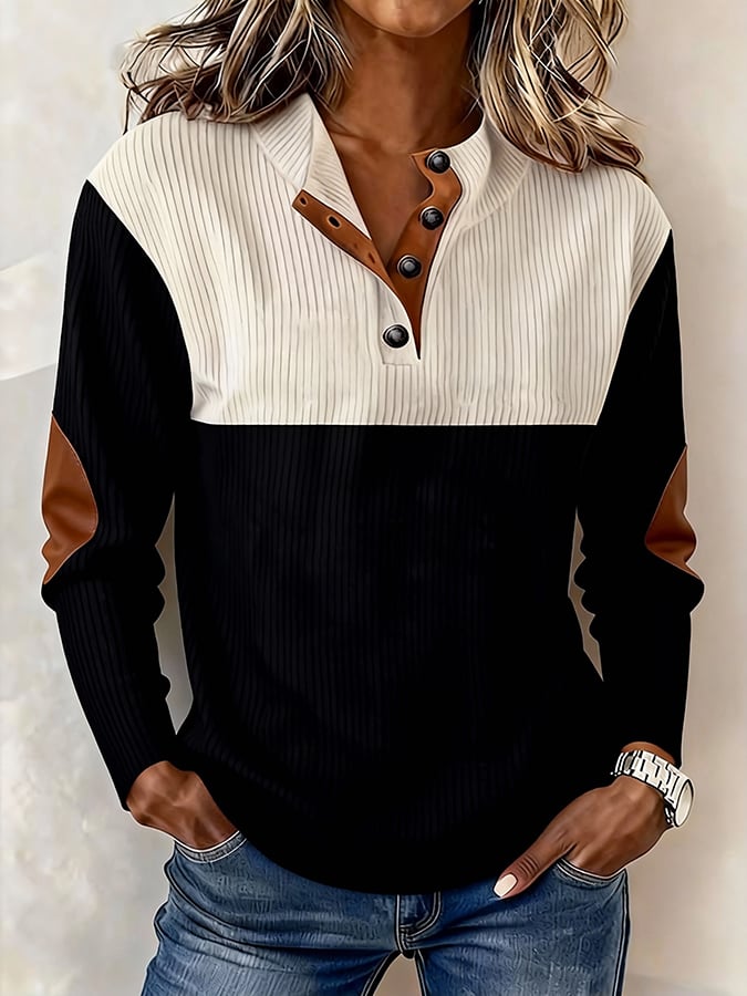 Women'S Casual Color Block Printed Pullover Sweatshirt