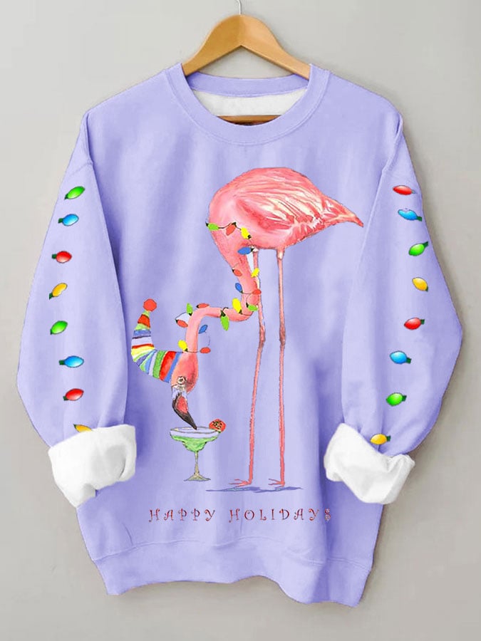 Women's Merry Christmas Flamingo Fun Print Casual Sweatshirt