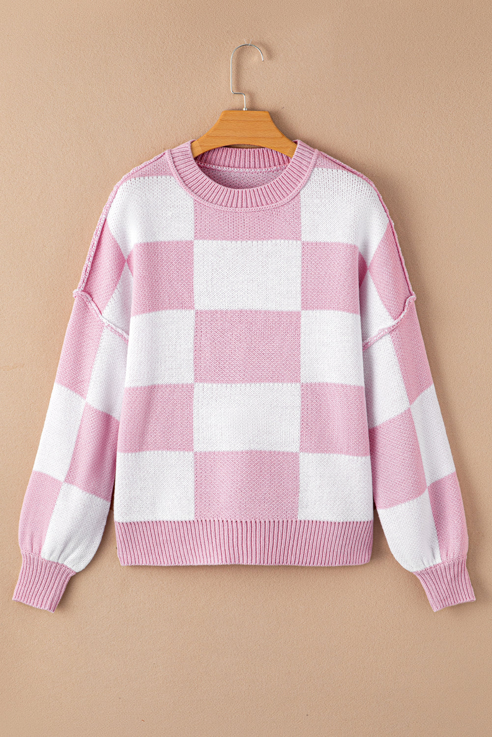 Oversized Checkered Knit Sweater | Retro Slouchy Pullover