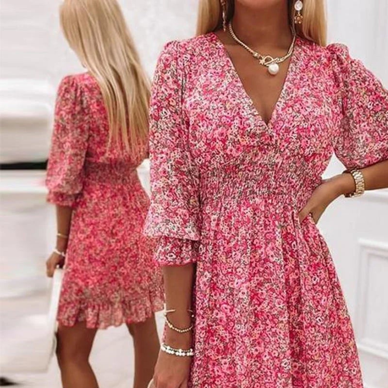 🌸🔥HOT SALE 49% OFF👗Puff Sleeve Mid Waist Floral Dress