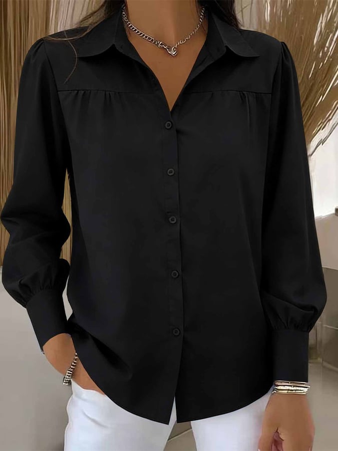 Women'S Solid Color Casual Lapel Long-Sleeved Shirt