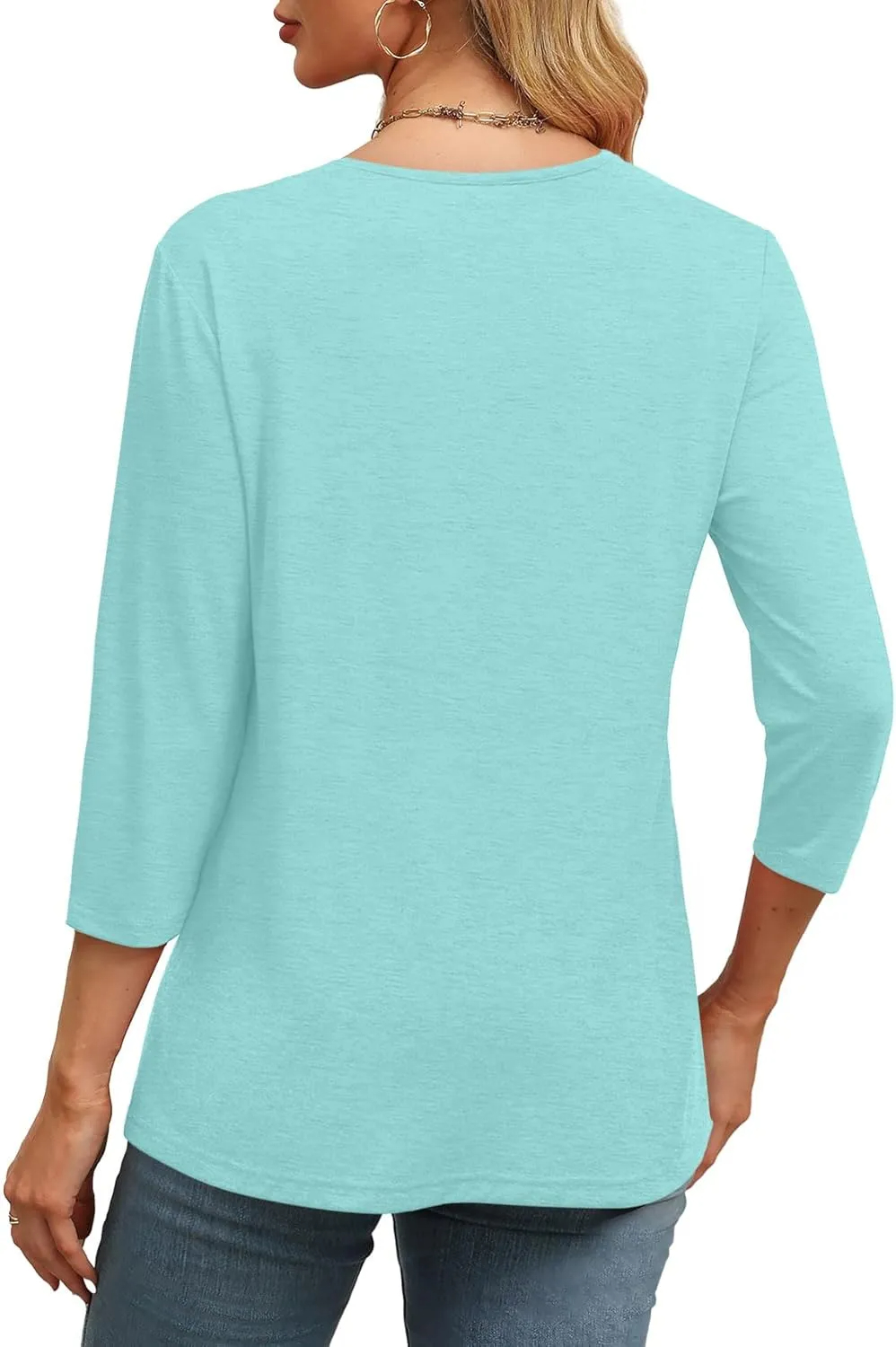Women's V Neck 3/4 Long Sleeve Loose Fit Tops